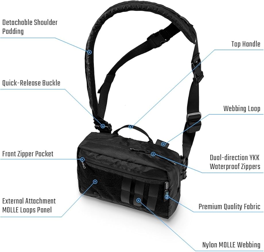 TACTICAL_GEEK L3 Pro EDC Crossbody Bag Chest Bag with Adjustable StrapDaily Carry Sling Pack Large Capacity Daypack Organizer for Camera Drones（X-PAC Black）