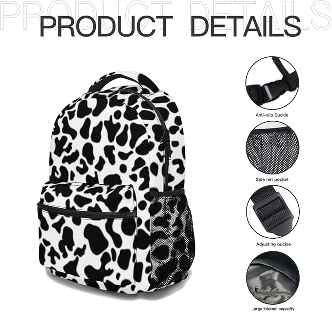 Girls School Backpack Cow Print Cute Aesthetic Backpack Lightweight Large Capacity Student Bookbag for Elementary Middle School Teen Girls Back to School Travel Daypack