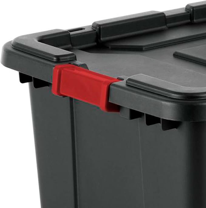 Sterilite 14669004 27 Gallon/102 Liter Industrial Tote Black Lid &amp Base w/Racer Red Latches