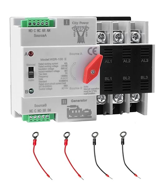 100Amp AC110V Automatic/Manual Transfer Switch 3P 50/60Hz 3POLE 100A Mini ATS Solar Auto Dual Power Switch for Home Din Rail Mounted Cn Automatic Changeover Fast Transfe for Rv Lv Power