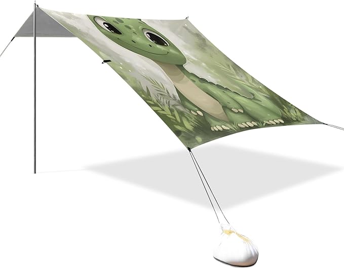 ALAZA Cute Dinosaur Baby Dino Beach Tent Sun Shelter UPF50+ Protection Beach Shade Canopy w/ 4 Sandbags for Outdoor Camping Fishing Backyard Fun Picnic 10x9 ft