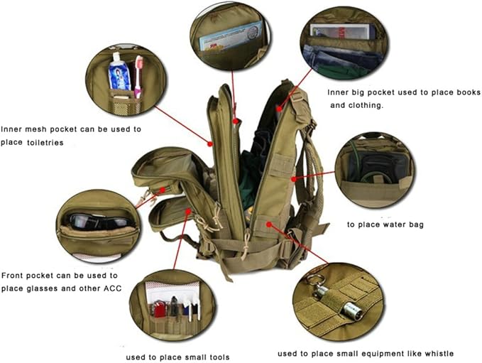 Military Tactical Backpack Assault Pack Molle Bug Out Bag Small Rucksack Molle Backpack for Hiking Camping Hunting Trekking Outdoor Tactical Combat Travel Bag 25L (Army Green)