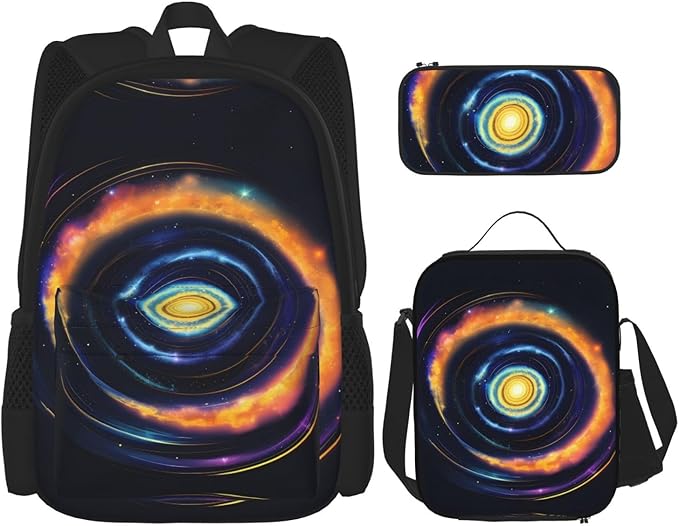 3pcs Backpack Sets Space Spiral Cosmic Energy Printed Backpacks Set With Lunch Bag Pencil Pouch