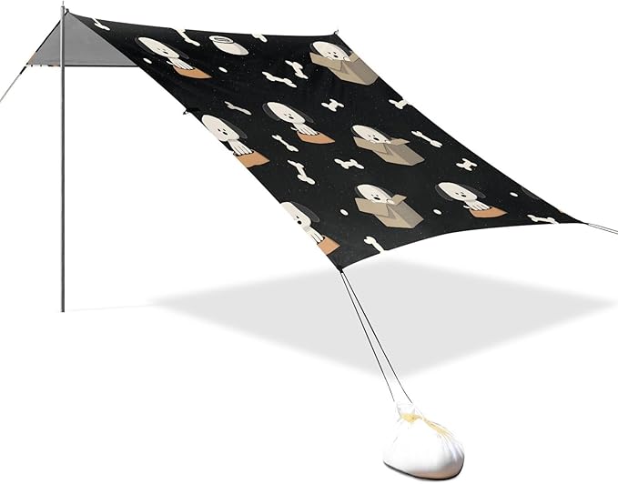 ALAZA Puppy Dog Prints Beach Tent Sun Shelter UPF50+ Protection Beach Shade Canopy w/ 4 Sandbags for Outdoor Camping Fishing Backyard Fun Picnic 10x9 ft