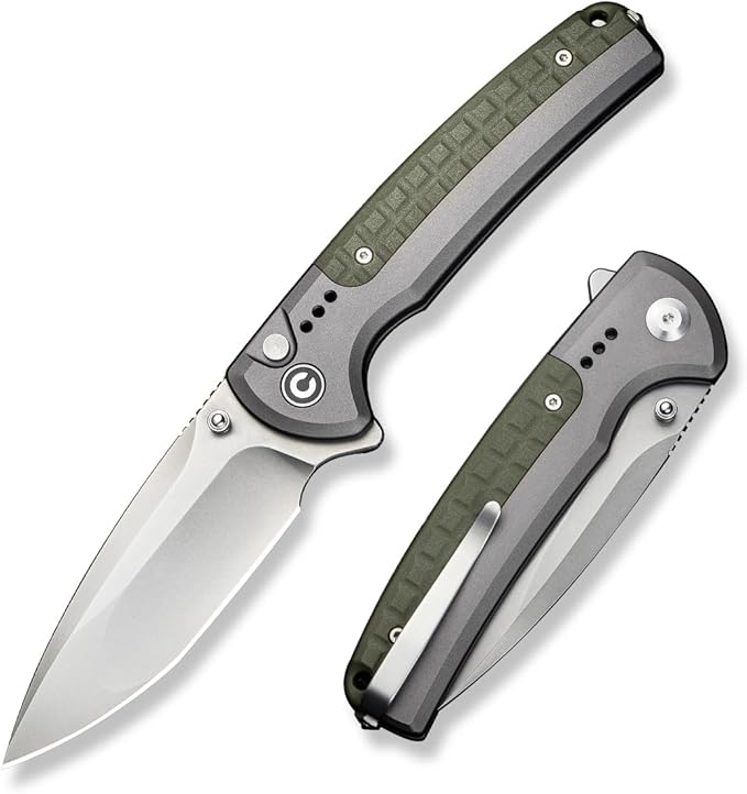 CIVIVI Folding Pocket Knife Sentinel Strike II Utility Knife with Glass Breaker 3.7 Nitro-V Blade Aluminum Handle EDC Knife for Outdoor Survival Hunting Hiking Camping C22025D-2 Green