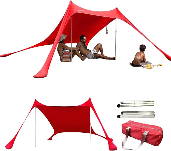 Beach Tent Sun Shelter Blocks 98% of UV Rays Water-Resistant Easy Installation Include Support Rod Storage Bag for Camping Fishing Backyard Fun or Picnics