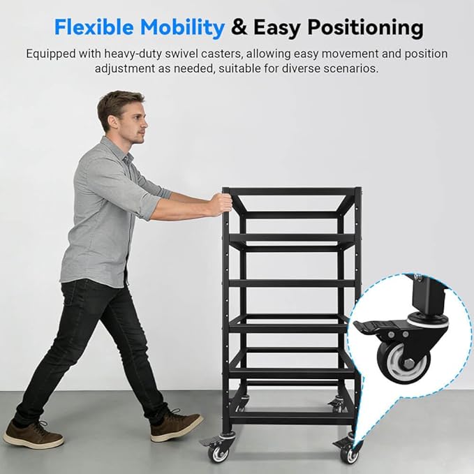 SUNGOLDPOWER 3U Stackable Server Rack 5-Layer with Wheels Compatible with 48V 100Ah Rack Batteries Universal Rack Ventilation Design Ideal for Home Solar and Energy Storage