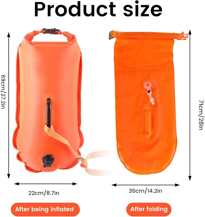 Swimming Buoy Portable Swim Buoy 50L with Adjustable Belt Waterproof Nylon Dry Bag High Visibility for Safety Open Water.