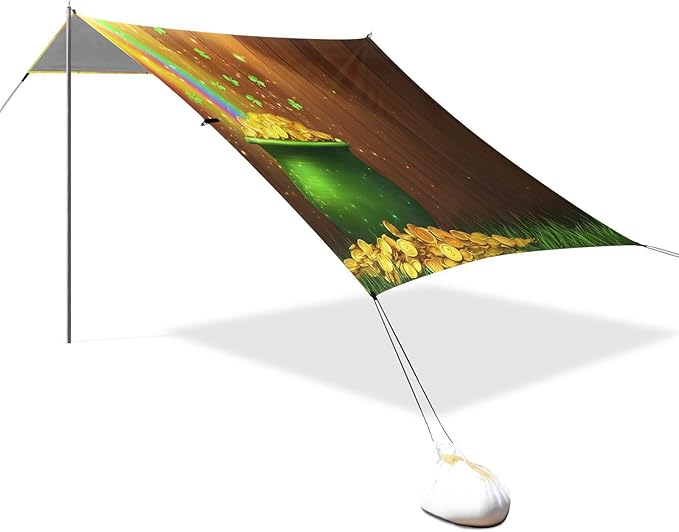 xigua St. Patrick's Day Beach Tent Sun Shelter with Carrying Bag - Silver Coated Oxford Fabric Beach Canopy for Beach Camping Fishing - Includes Windproof Ropes Sandbags &amp Stakes