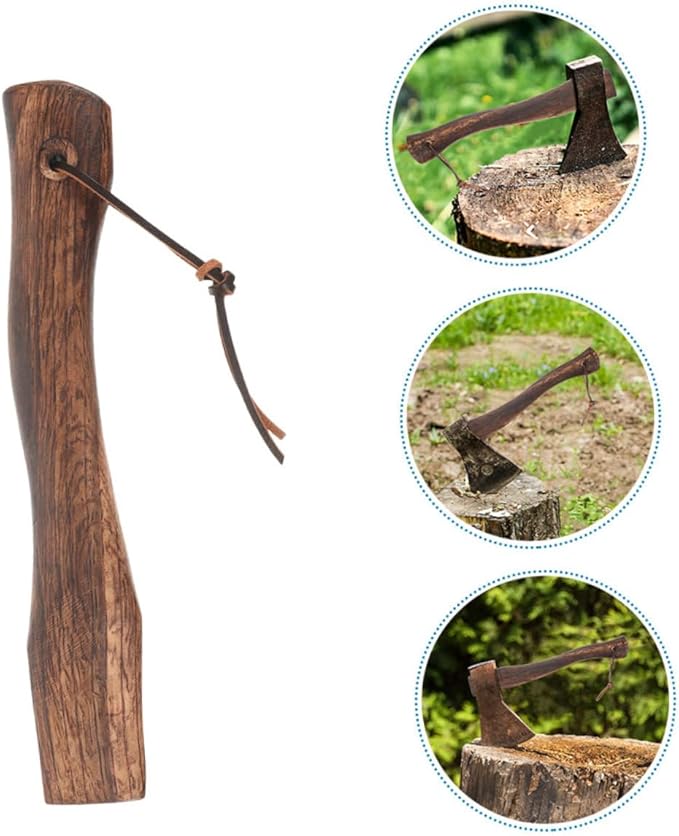 Happyyami 2pcs Mini Axe Replacement Handle Wooden Grip Slip Design Ergonomic for Firewood Cutting Gardening and Outdoor Activities