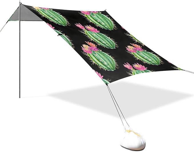 Beach Canopy with Windproof Ropes &amp Sandbags Beach Tent Sun Shade Sun Shelter for Camping Trips Fishing Backyard Fun or Picnics Cactus