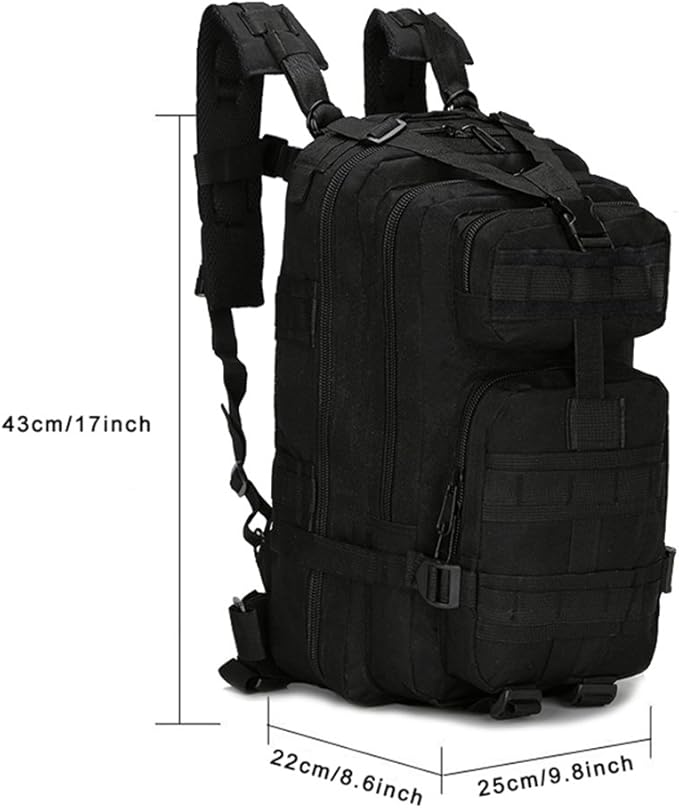 Military Tactical Backpack Assault Pack Molle Bug Out Bag Small Rucksack Molle Backpack for Hiking Camping Hunting Trekking Outdoor Tactical Combat Travel Bag 25L (Black)