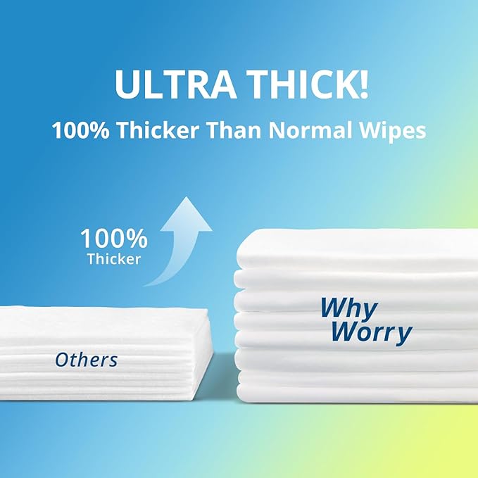 WhyWorry Ultra Thick Bathing Wipes for Adults Rinse Free Large Body Wipes for Women Men Elderly Care &amp Cleaning 8 x 12 Disposable Shower Washcloths for Gym &amp Camping Unscented 100 Coun