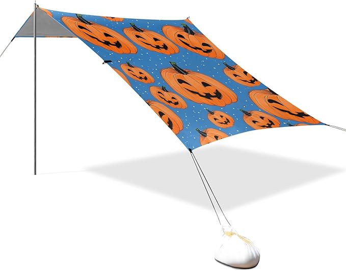 ALAZA Laughing Pumpkin Pattern Beach Tent Sun Shelter Portable Canopy Sunshade for Outdoor Camping Picnics Backyard Fun 10x9 ft