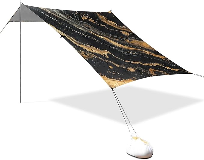 ALAZA Golden Marble on Black Beach Tent Sun Shelter Portable Canopy Sunshade for Outdoor Camping Picnics Backyard Fun 10x9 ft