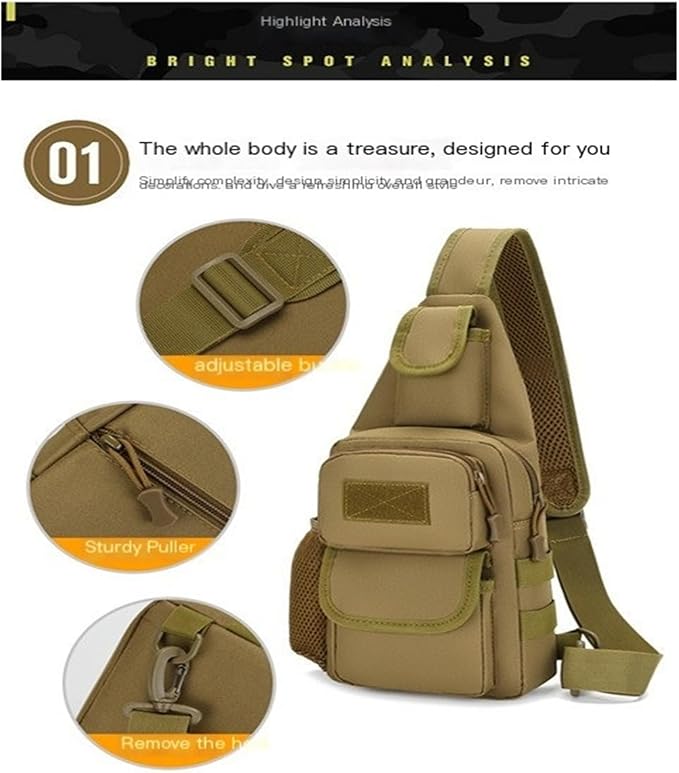 Tactical Chest Pack Modular Strap System Camouflage Sling Bag for Outdoor(Camel-green)