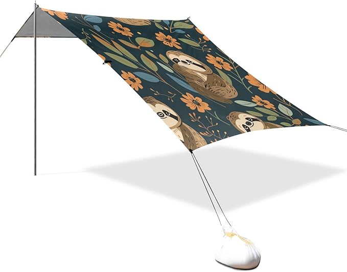 ALAZA Cute Baby Sloths Floral Seamless Beach Tent Sun Shelter Portable Canopy Sunshade for Outdoor Camping Picnics Backyard Fun 10x9 ft