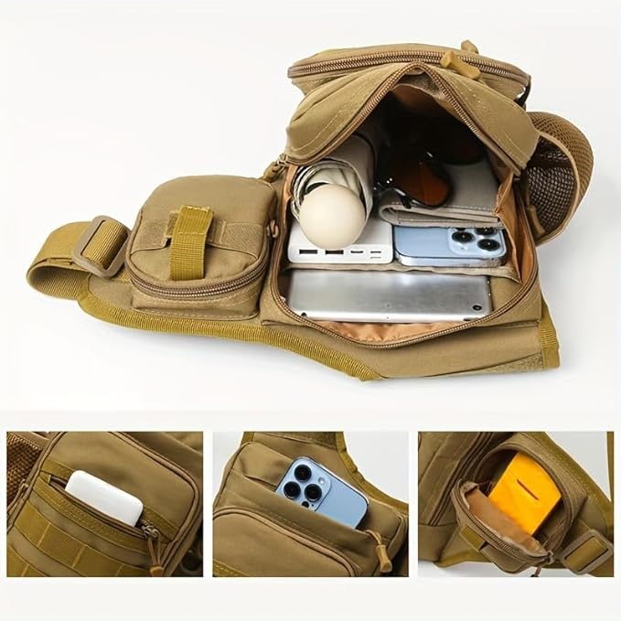 Jungle Leopard Fishing Shoulder Bag Cycling Crossbody Tactical Chest Pack Single Backpack Travel Climbing Camping(MCBK)