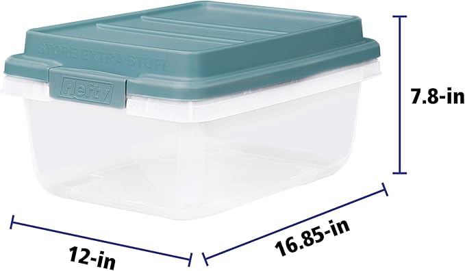 Hefty 18 Quart Hi-Rise Storage Bin with Lid Stackable Plastic Container for Home Office and Classroom Organization 8 Pack Smoke Blue
