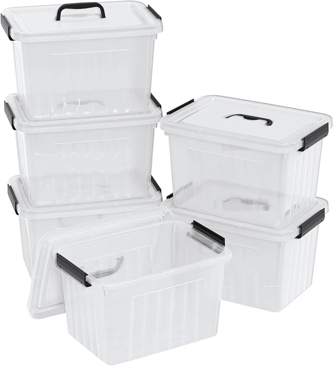 6-Pack 12 Quart Plastic Storage Box with Latching Lid Clear Storage Latch Bins