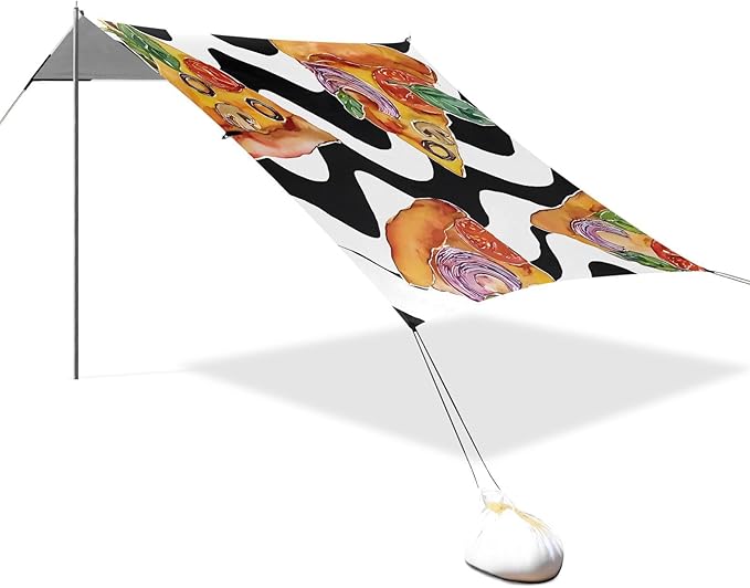ALAZA Pizza with Black and White Background Pattern Beach Tent Sun Shelter Portable Canopy Sunshade for Outdoor Camping Picnics Backyard Fun 10x9 ft
