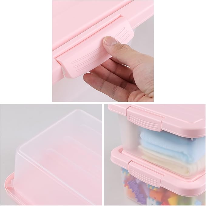 Rosebloom 14 Quart Plastic Storage Box Latching Storage Bin with Pink Lid 2 Packs