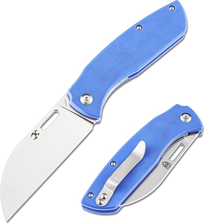 Kansept Convict Pocket Folding Knife - 3.3 Stonewashed 154CM Material with Blue G10 Handle - EDC &amp Camping Folding Knife - T1023A3