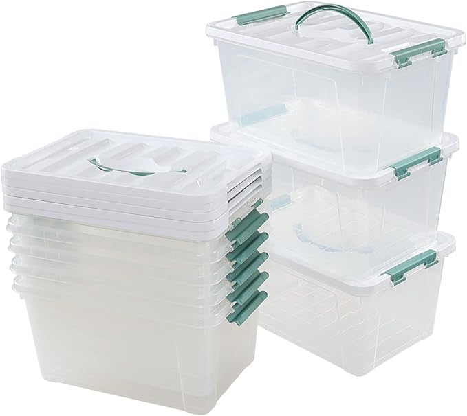 14 Quart Latching Container Box with Handle 8 Pack Plastic Lidded Storage Bin