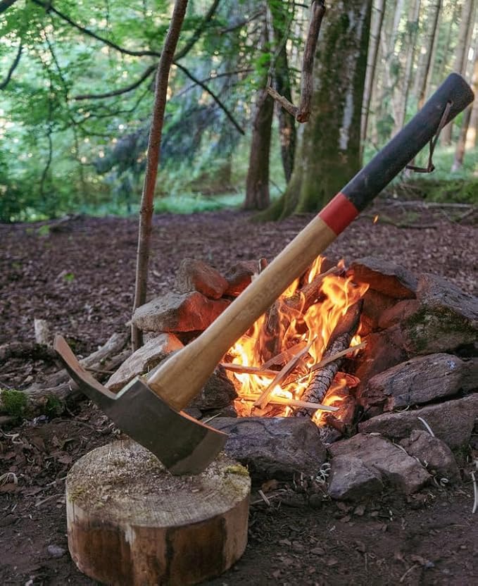 Adler Pulaski Axe – German Made Dual-Head Axe &amp Hoe Tool for Camping Trail Work Excavation Forestry Land Management Survival Outdoor 3-1/2 lb Head 27.5 Hickory Handle w/ 2 Leather Sheaths
