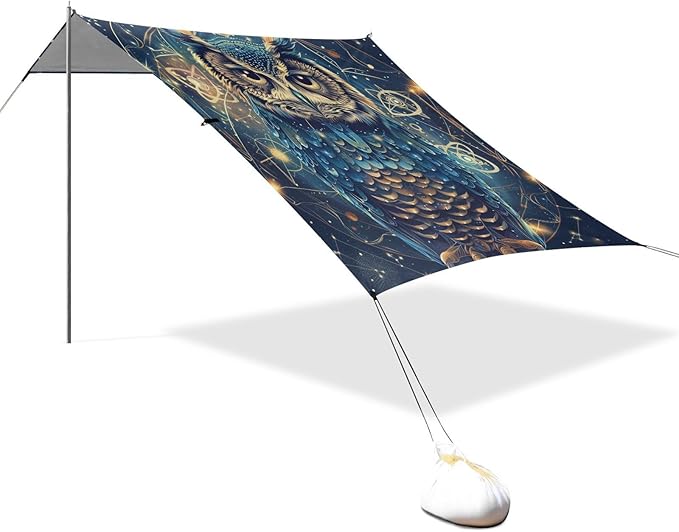 ALAZA Boho Style Owl Beach Tent Sun Shelter Portable Canopy Sunshade for Outdoor Camping Picnics Backyard Fun 10x9 ft