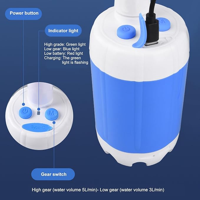 Portables Outdoor Shower with 4000mAh Battery High Flows Regulable Pressures for Camping Hiking Travel and Pet Bathing
