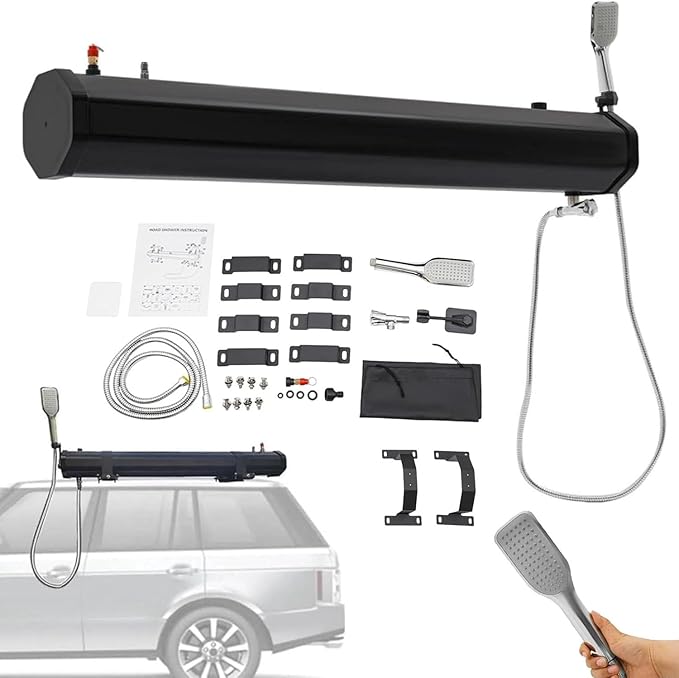 4.8/5.3/7.9 Gallon Pressurized Water Tank Road Camping Shower Roof Rack Road Solar Shower for Off-Road Vehicles Pick-Up Trucks SUV Portable Water Tank for Overland Shower 18L/4.8Gallon