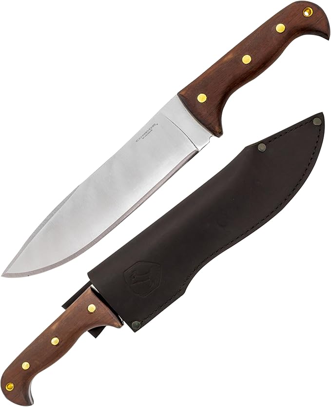Condor Tool &amp Knife Moonshiner Bushcraft Knife - 1075 High-Carbon Steel Blade - Full-Tang Construction - Walnut Handle - Handcrafted Leather Sheath - Ideal for Bushcraft Camping &amp Survival