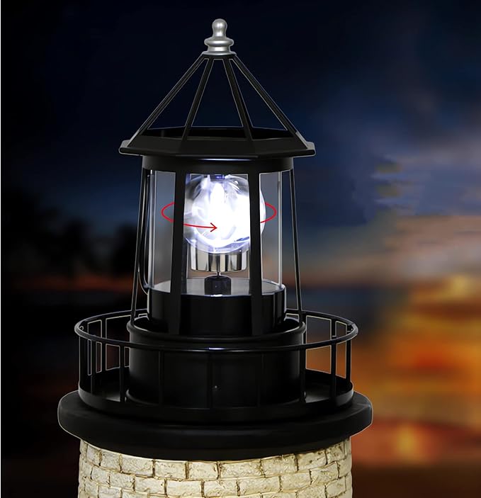 Solar Lighthouse Rotating Light - 360 Degree Light Houses Lamp For Yard IP65 Waterproof Durable Lighthouse Lamps Towers Statue Lights For Outdoor Garden Pathway Patio (Black -Large - Style B)