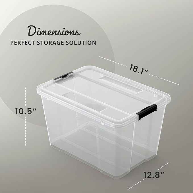 Lifetime Appliance Parts 6 PACK 34 Qt. Plastic Storage Bin Tote Organizing Container with Ultra Durable Lid &amp Secure Latching Buckles Stackable Extra Strength Clear w/Black Handle