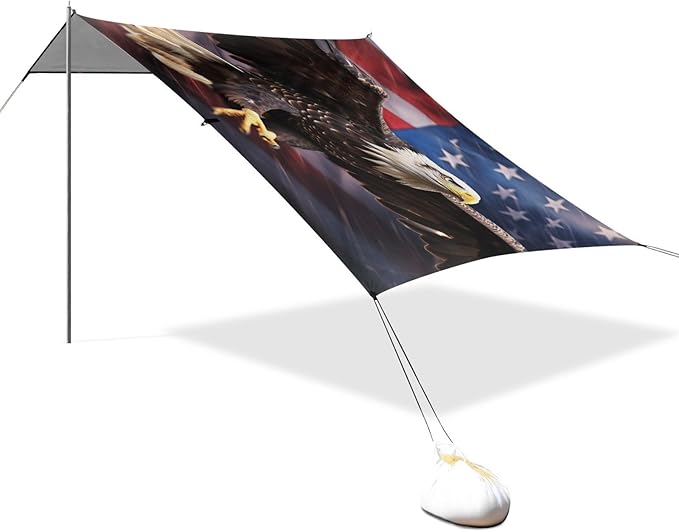 ALAZA Eagle USA American Flag Beach Tent Sun Shelter UPF50+ Protection Beach Shade Canopy w/ 4 Sandbags for Outdoor Camping Fishing Backyard Fun Picnic 10x9 ft