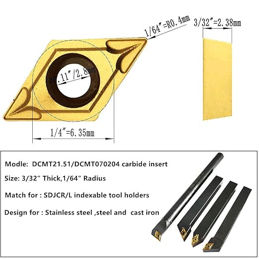 CCMT21.51 CCMT060204 DCMT21.51 DCMT070204 Carbide Turning InsertsCCMT Insert DCMT Insert Mutilayer Coated Lathe Replacement Inserts for Lathe Turning Tool Holder Boring Bar20 Pieces