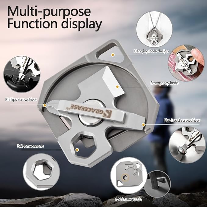 Titanium alloy EDC multi-function tool four-in-one including unpacking knife screwdriver M8 board handle and other functions outdoor multi-function tool Daily wear and wear