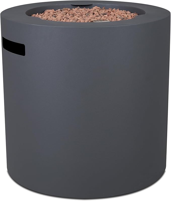 Real Flame Aegean 24 Round Propane Gas Fire Pit Table with Hidden Tank 50000 BTU Powder-Coated Steel Push-Button Ignition Lava Rock Storage Cover Stainless Steel Burner with Lid - Wthrd Slate