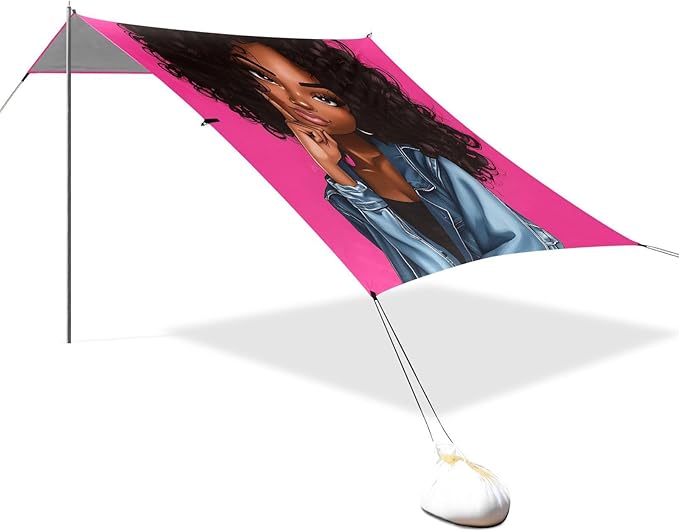 ALAZA Afro Girl Afircan American Beach Tent Sun Shelter UPF50+ Protection Beach Shade Canopy w/ 4 Sandbags for Outdoor Camping Fishing Backyard Fun Picnic 10x9 ft
