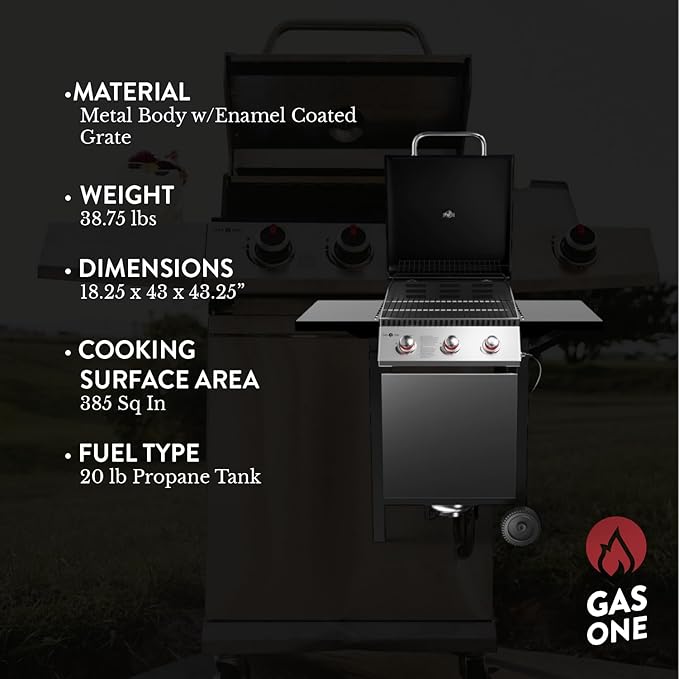 GasOne GP-1030S One 3 Burner Stainless Steel– Outdoor Cabinet Style with Wheels-High-Temperature Paint Coating Gas BBQ Grill – Elegant and Luxurious Design Black
