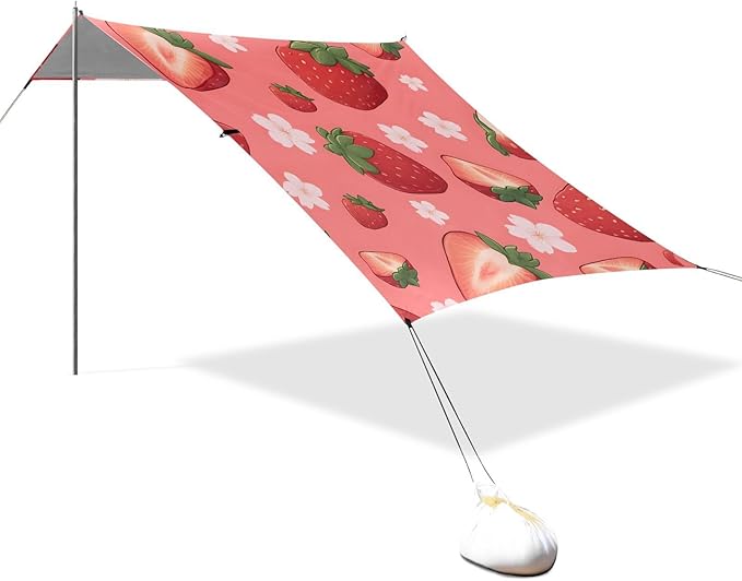 ALAZA Strawberry Flower Pattern Beach Tent Sun Shelter Portable Canopy Sunshade for Outdoor Camping Picnics Backyard Fun 10x9 ft
