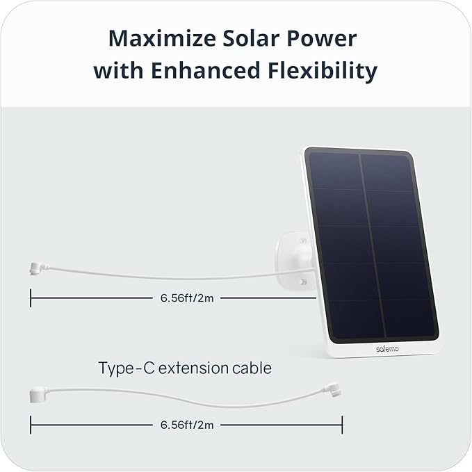 5W Solar Panel(Compatible with Safemo Cameras Only) for Outdoor Surveillance and Camera Charging Continuous Power Supply Adjustable Angle for Maximizing Solar Power Output