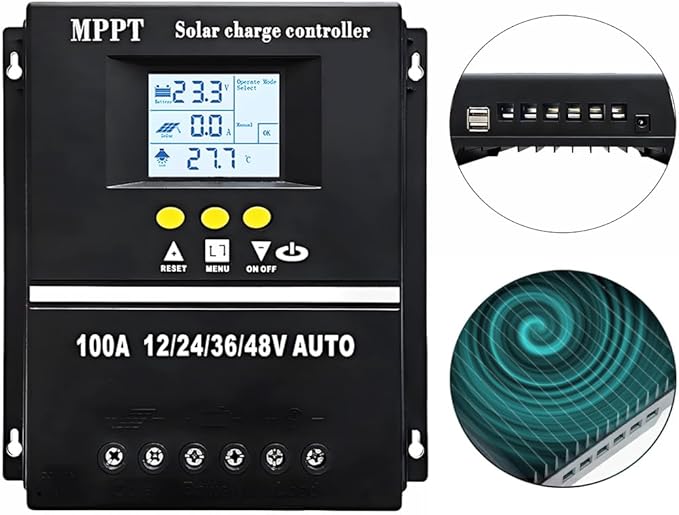 60A MPPT Solar Charge Controller 12V 24V 36V 48V LCD Display Battery Intelligent Regulator Max 100V Input Dual USB for Lead-Acid/Lithium