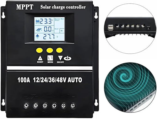 100A MPPT Solar Charge Controller 12V 24V 36V 48V LCD Display Battery Intelligent Regulator Max 100V Input Dual USB for Lead-Acid/Lithium