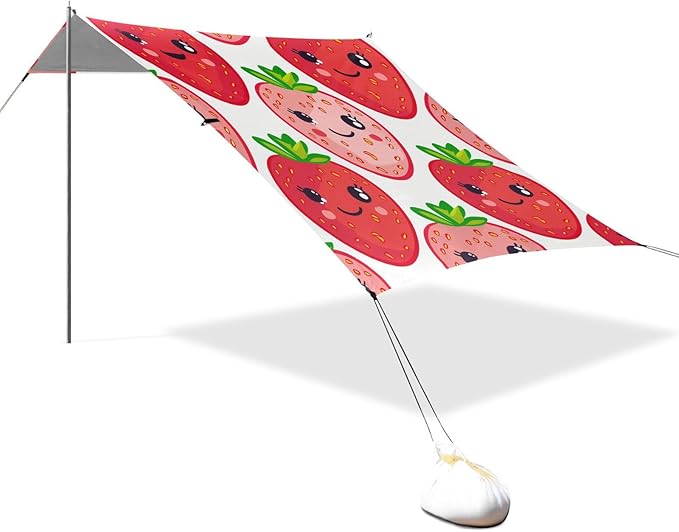 ALAZA Cute Strawberry Fruit Face Beach Tent Sun Shelter Portable Canopy Sunshade for Outdoor Camping Picnics Backyard Fun 10x9 ft