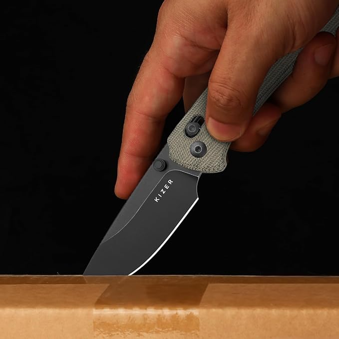 Kizer T1 CD EDC Pocket Knife 3.2 Nitro-V Steel Drop Point Folding Knives with Micarta Handle Sided Thumb Studs Opener Clutch Lock for Camping Hiking Fishing V3490.2CA1
