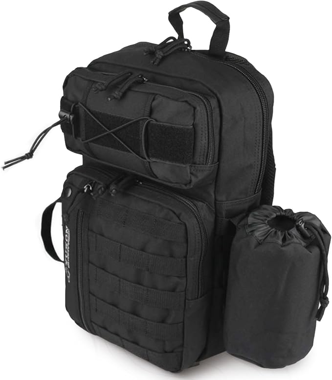 Yukon Outfitters Overwatch Sling Pack - EDC Hiking Outdoor Urban Ergonomic Spacious 20 Liter Tactical One-Shoulder Backpack | Bottle Cinch Pouch Included Black