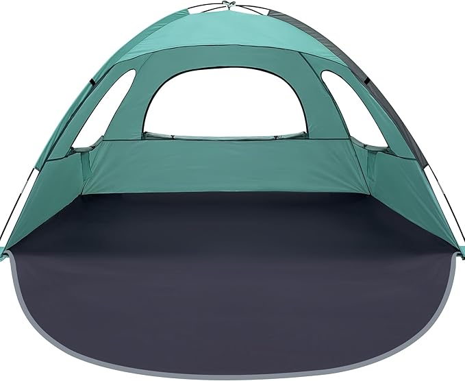 WhiteFang Beach Tent Anti-UV Portable Sun Shade Shelter for 3/4/6/8 Person Extendable Floor with 3 Ventilating Mesh Windows Plus Carrying Bag Stakes and Guy Lines