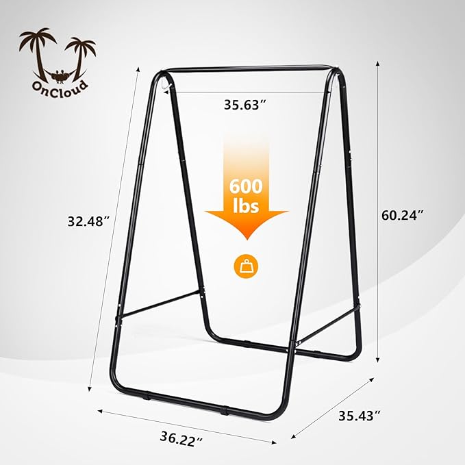 ONCLOUD 600LBS Heavy-Duty Hammock Chair Stand A-Shaped Universal Multi-Use Steel Hanging Chair Stand with Hook Durable Swing Stand for Indoor Outdoor Weather Resistant Support Base Black